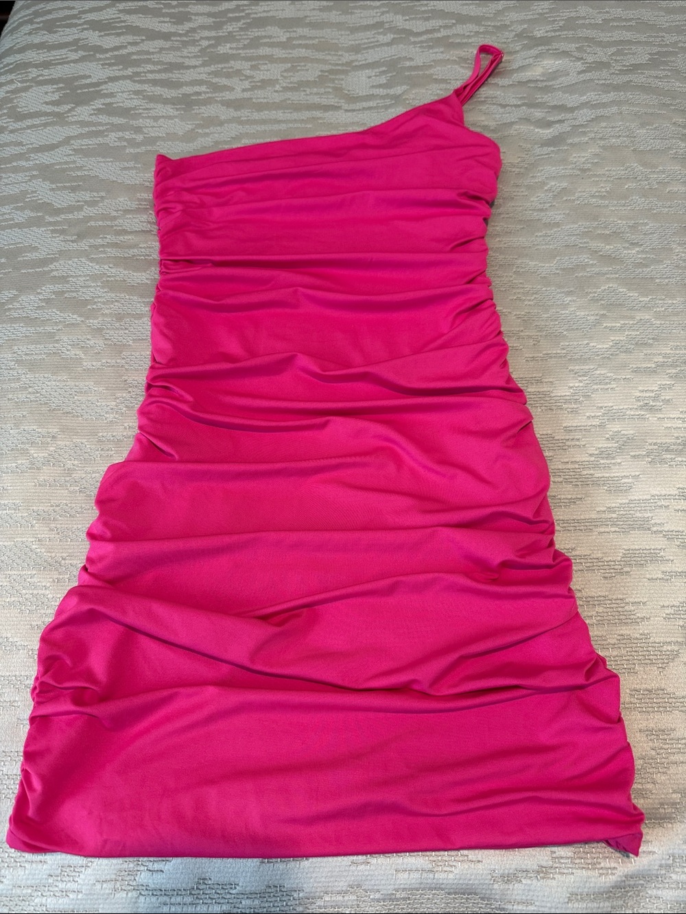 Hello Molly Hot Pink One-Shoulder Ruched Mini Dress